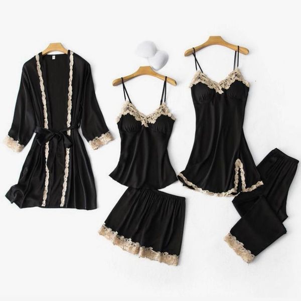 women's sleepwear pjs women pajamas suit satin nightwear lace v-neck intimate lingerie kimono robe gown set with pants home c, Black;red
women's sleepwear pjs women pajamas suit satin nightwear lace v-neck intimate lingerie kimono robe gown set with pants home c, Black;red