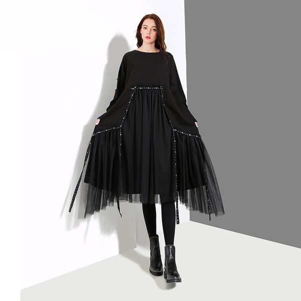 casual dresses plus size woman autumn solid black loose dress long sleeve mesh overlay tapes ladies style midi robe femme, Black;gray
casual dresses plus size woman autumn solid black loose dress long sleeve mesh overlay tapes ladies style midi robe femme, Black;gray