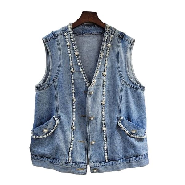 women's vests vintage blue v-neck denim vest women short waistcoat fashion heavy work beading sleeveless jacket loose casual jeans fema, Black;white
women's vests vintage blue v-neck denim vest women short waistcoat fashion heavy work beading sleeveless jacket loose casual jeans fema, Black;white