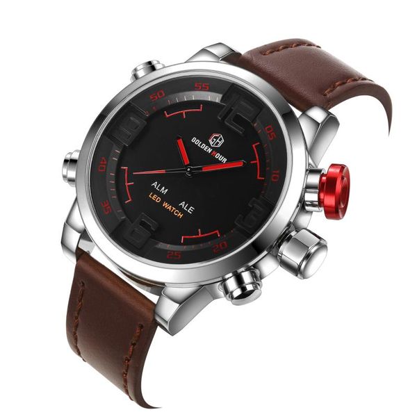 wristwatches goldenhour 104 dual time watch men leather strap calendar alarm waterproof fashion casual, Slivery;brown
wristwatches goldenhour 104 dual time watch men leather strap calendar alarm waterproof fashion casual, Slivery;brown