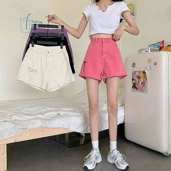 summer high waist ripped womens shorts denim korean style slim all match wide leg short pants casual female jeans, White;black
summer high waist ripped womens shorts denim korean style slim all match wide leg short pants casual female jeans, White;black