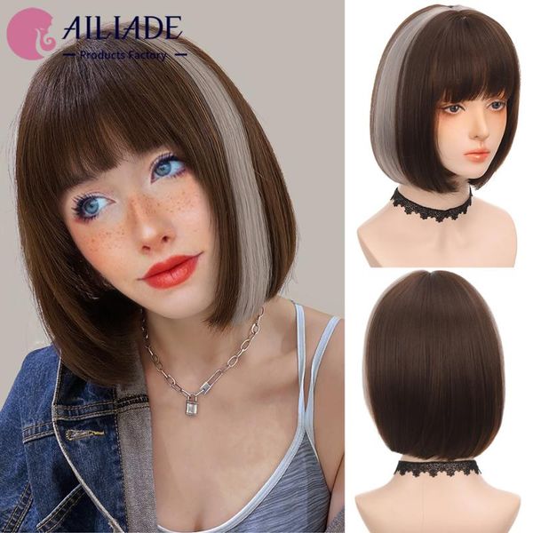 synthetic wigs ailiade short straight gray and brown with bangs cosplay for women party lolita daily false hair, Black
synthetic wigs ailiade short straight gray and brown with bangs cosplay for women party lolita daily false hair, Black