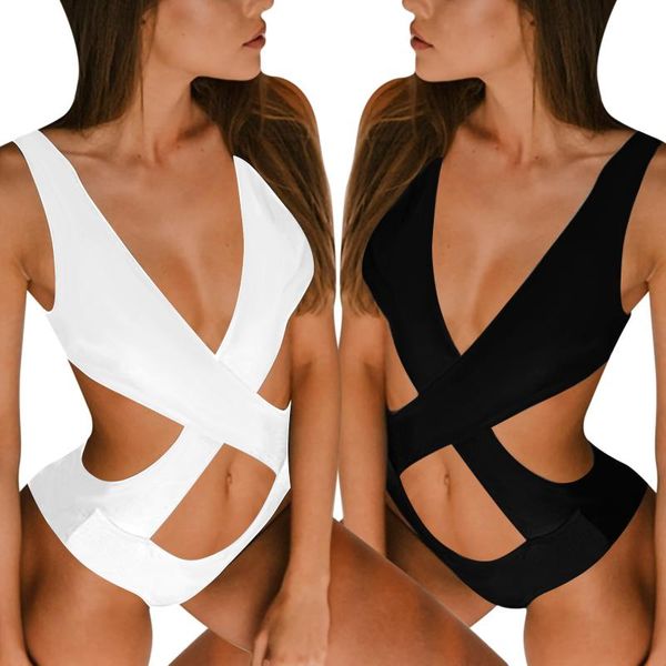 women's swimwear women hallow out solid bodysuit crossover swimsuit summer deep v-neck simple romper bikinis, White;black
women's swimwear women hallow out solid bodysuit crossover swimsuit summer deep v-neck simple romper bikinis, White;black