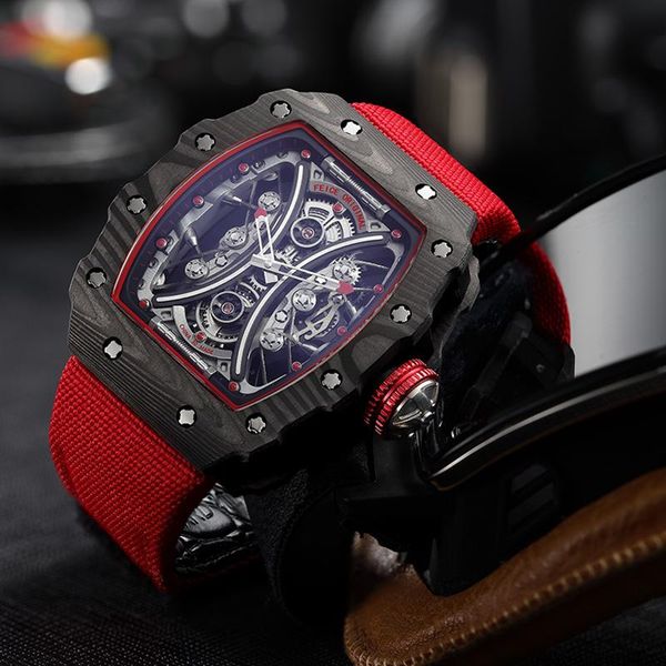 wristwatches fashion hollow automatic watches mechanical mens black carbon fiber case red canvas male women big wristwatch, Slivery;brown
wristwatches fashion hollow automatic watches mechanical mens black carbon fiber case red canvas male women big wristwatch, Slivery;brown