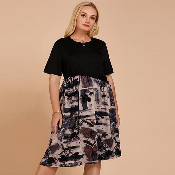 plus size dresses 2021 summer women short sleeve casual dress female retro printint patchwork vintage knee length midi, Black
plus size dresses 2021 summer women short sleeve casual dress female retro printint patchwork vintage knee length midi, Black