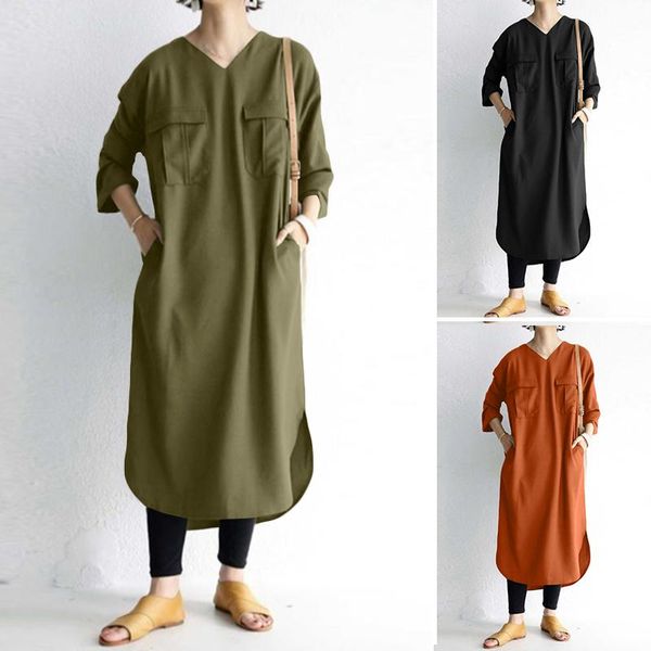 casual dresses 2021 fashion women midi zanzea autumn female v neck robe longue femme plus size 5xl solid ladies pockets vestidos, Black;gray
casual dresses 2021 fashion women midi zanzea autumn female v neck robe longue femme plus size 5xl solid ladies pockets vestidos, Black;gray