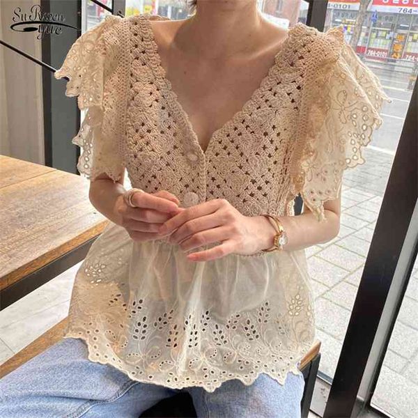 v neck shirt women short sleeve floral blouse hollow summer korean lace embroidery lady clothing 10279 210421, White
v neck shirt women short sleeve floral blouse hollow summer korean lace embroidery lady clothing 10279 210421, White