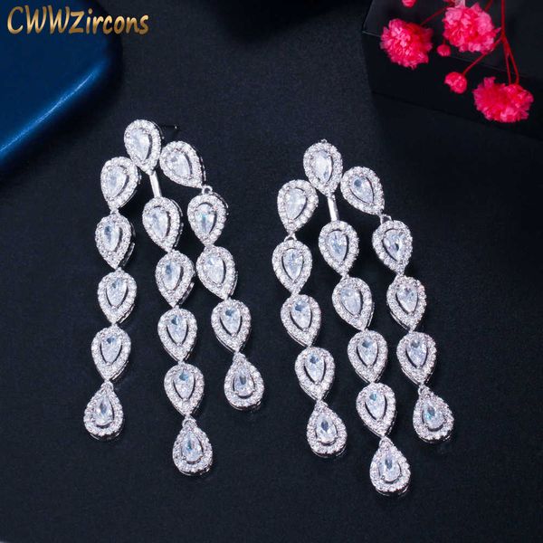 european and american cz long dangle drop tassel chandelier earrings for women brides wedding pageant jewelry cz869 210714, Silver
european and american cz long dangle drop tassel chandelier earrings for women brides wedding pageant jewelry cz869 210714, Silver