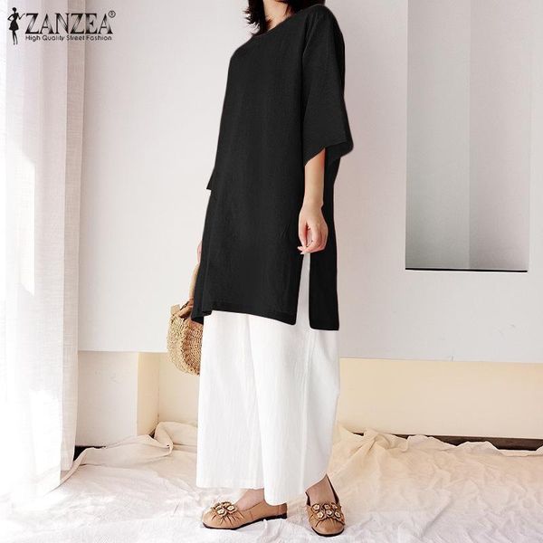 women's blouses & shirts elegant solid summer zanzea 2021 casual 3/4 sleeve blusas female o neck split tunic oversize chemise, White
women's blouses & shirts elegant solid summer zanzea 2021 casual 3/4 sleeve blusas female o neck split tunic oversize chemise, White