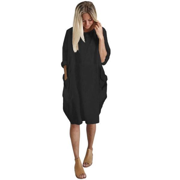 women pocket loose ladies crew neck casual dress o solid plus size long sleeve spring autumn dresses, Black;gray
women pocket loose ladies crew neck casual dress o solid plus size long sleeve spring autumn dresses, Black;gray