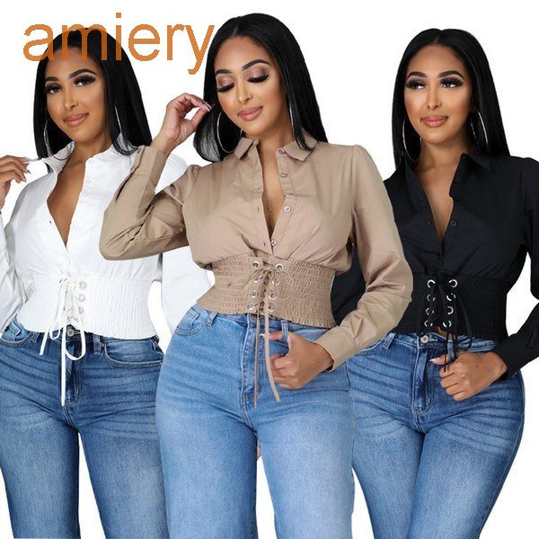 womens shirt lapel collar lace up long sleeve short casual shirts blouse asian size s-2xl, White
womens shirt lapel collar lace up long sleeve short casual shirts blouse asian size s-2xl, White