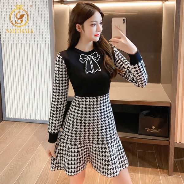 autumn winter knitted houndstooth sweater dress women elegant bow casual long sleeve mermaid vestidos 210520, Black;gray
autumn winter knitted houndstooth sweater dress women elegant bow casual long sleeve mermaid vestidos 210520, Black;gray