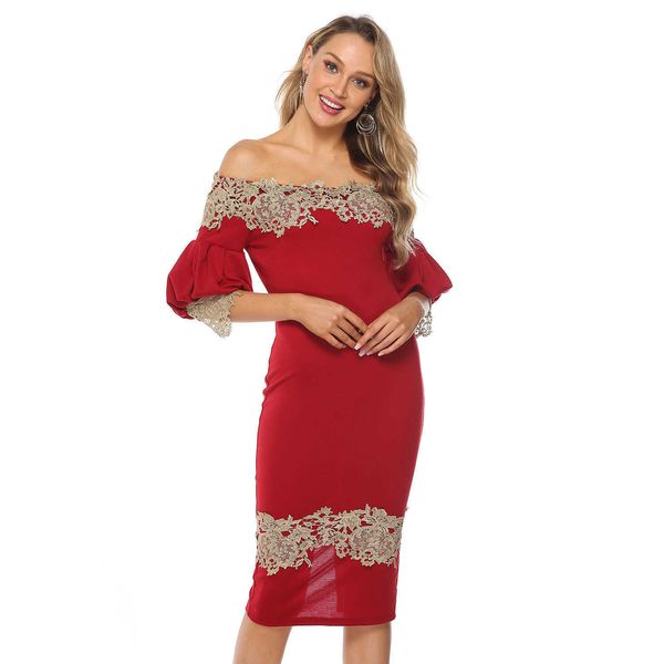 luxury evening party dresses straight neck lace stitching women's, Black 
luxury evening party dresses straight neck lace stitching women's, Black