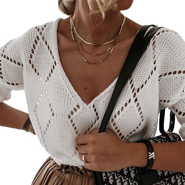 women's pullovers knitted sweaters autumn and winter v-neck casual diamond-shaped hollow sweater for women jumper vintage, White;black
women's pullovers knitted sweaters autumn and winter v-neck casual diamond-shaped hollow sweater for women jumper vintage, White;black