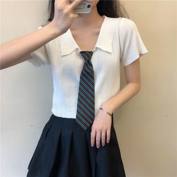 women's t-shirt korea summer sweet girl preppy style show belly jsk shirt harajuku cute kawaii uniform tie gentle woman short tees, White
women's t-shirt korea summer sweet girl preppy style show belly jsk shirt harajuku cute kawaii uniform tie gentle woman short tees, White