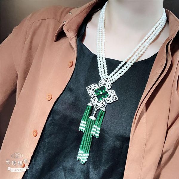 chains beautiful 3strand 7-8mm white freshwater cultured pearl micro inlay zircon accessories tassel pendant sweater necklace, Silver
chains beautiful 3strand 7-8mm white freshwater cultured pearl micro inlay zircon accessories tassel pendant sweater necklace, Silver
