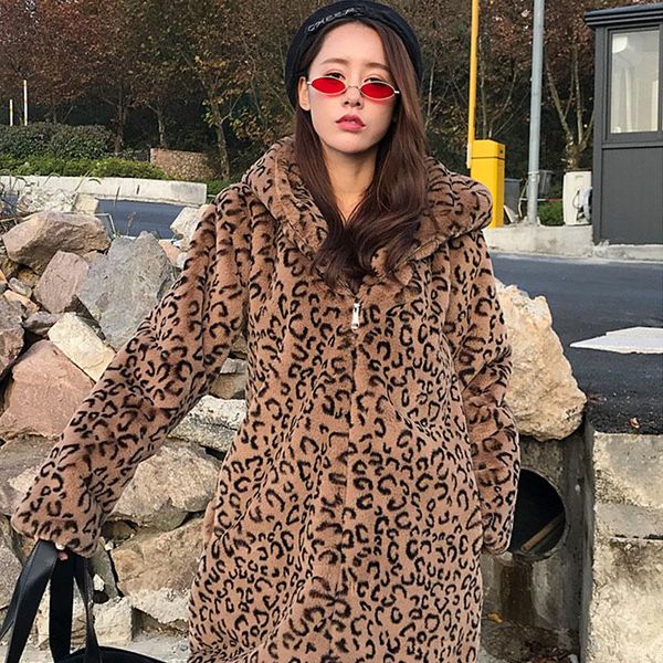 women's fur & faux 2021 autumn winter khaki leopard print plush hooded coat simple fashion zip thick keep warm soft outerwear, Black
women's fur & faux 2021 autumn winter khaki leopard print plush hooded coat simple fashion zip thick keep warm soft outerwear, Black