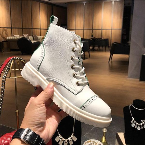 boots genuine leather white motorcycle fretworks flat lace-up military winter shoes women, Black
boots genuine leather white motorcycle fretworks flat lace-up military winter shoes women, Black