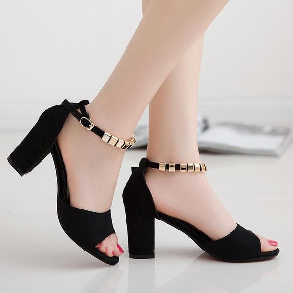 summer women's shoes round head high heels sandals woman thick word buckle all match classical suede, Black
summer women's shoes round head high heels sandals woman thick word buckle all match classical suede, Black