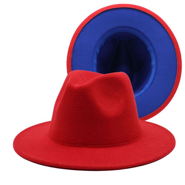 berets simple outer red inner blue wool felt jazz fedora hats with thin belt buckle men women wide brim panama trilby cap 56-60cm, Blue;gray
berets simple outer red inner blue wool felt jazz fedora hats with thin belt buckle men women wide brim panama trilby cap 56-60cm, Blue;gray