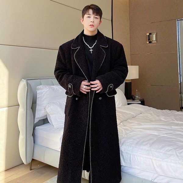 men's wool & blends 2021 notched long high-quality woolen heavy industrial metal beaded double breasted coat autumn winter fashion chic, Black
men's wool & blends 2021 notched long high-quality woolen heavy industrial metal beaded double breasted coat autumn winter fashion chic, Black
