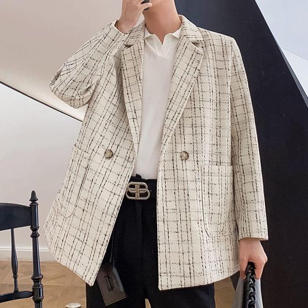 men's suits & blazers men korean vintage loose casual plaid suit coat oversize jacket autumn winter mens thicken woolen, White;black
men's suits & blazers men korean vintage loose casual plaid suit coat oversize jacket autumn winter mens thicken woolen, White;black