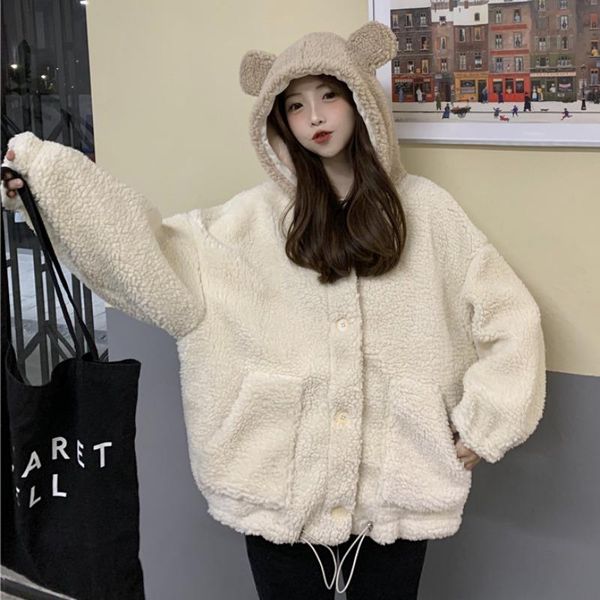 women's jackets sweet cute hooded single breasted 2021 autumn winter warm long sleeve coat loose casual double pockets jacket women, Black;brown
women's jackets sweet cute hooded single breasted 2021 autumn winter warm long sleeve coat loose casual double pockets jacket women, Black;brown