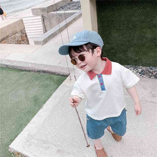 baby boys cotton turn-down collar short sleeve t shirts summer fashion contrast color pullovers 210708, Blue
baby boys cotton turn-down collar short sleeve t shirts summer fashion contrast color pullovers 210708, Blue