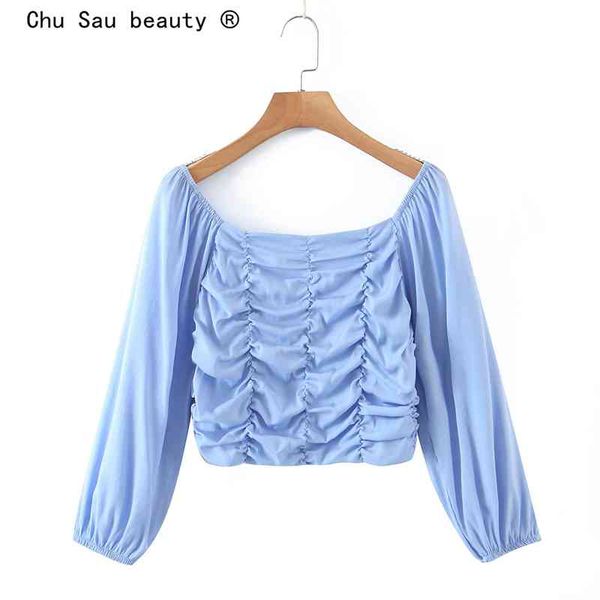 spring vintage square collar simple solid pleated elastic slim long sleeve short blouse crop women 210514, White
spring vintage square collar simple solid pleated elastic slim long sleeve short blouse crop women 210514, White