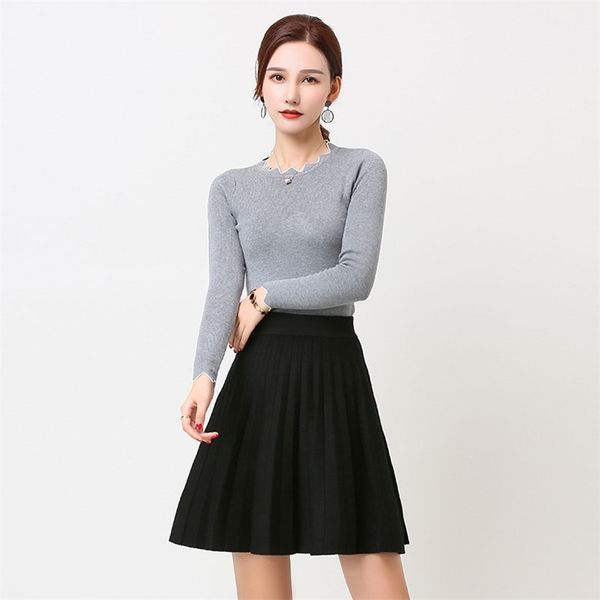 autumn winter women's skirt korean style solid color high waist knitted pleated casual short s ll459 210506, Black
autumn winter women's skirt korean style solid color high waist knitted pleated casual short s ll459 210506, Black