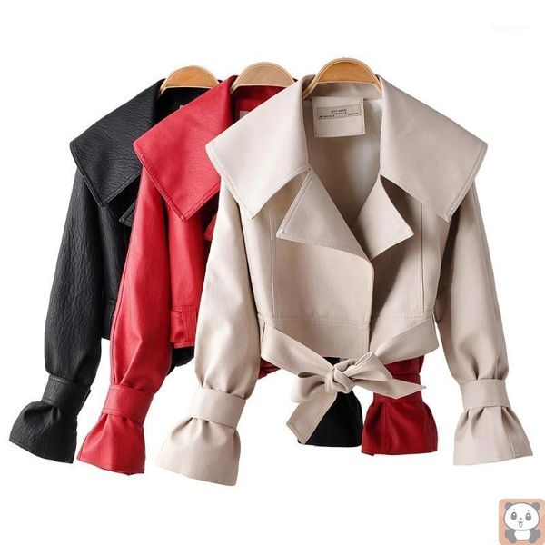 large lapel autumn and winter locomotive style loose butterfly lace-up zip trendy leather coat women's & faux, Black
large lapel autumn and winter locomotive style loose butterfly lace-up zip trendy leather coat women's & faux, Black