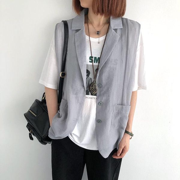 women's vests retro korean sleeveless casual suit waistcoat outer wear summer wild loose thin linen vest cardigan tide zh1168, Black;white
women's vests retro korean sleeveless casual suit waistcoat outer wear summer wild loose thin linen vest cardigan tide zh1168, Black;white