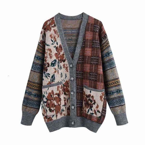 women's sweaters vintage women patchwork jacquard sweater 2021 fashion ladies v-neck knitted coats streetwear female chic loose ca, White;black
women's sweaters vintage women patchwork jacquard sweater 2021 fashion ladies v-neck knitted coats streetwear female chic loose ca, White;black