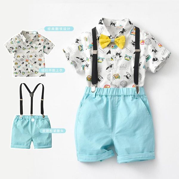 children's clothing summer cross cartoon pure cotton gentleman sling suit boy jacket, White 
children's clothing summer cross cartoon pure cotton gentleman sling suit boy jacket, White