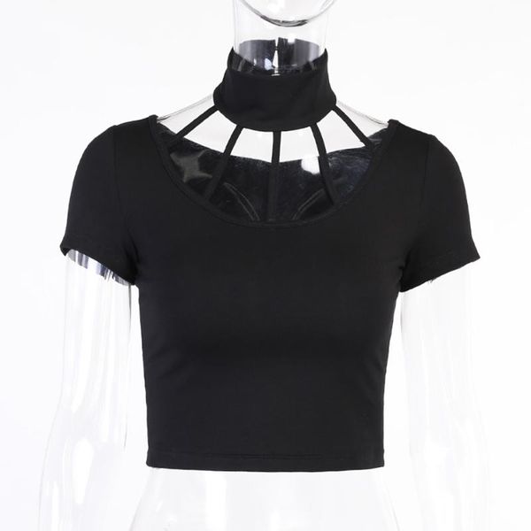 women's t-shirt 2021 summer women short black sleeve tee hollow design halter dark style, White
women's t-shirt 2021 summer women short black sleeve tee hollow design halter dark style, White