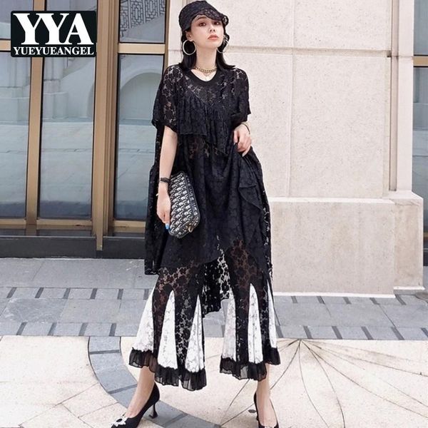 women loose fit hollow out see through lace long two piece set wide leg pants ruffles outfits sets oversized ladies suits women's, White
women loose fit hollow out see through lace long two piece set wide leg pants ruffles outfits sets oversized ladies suits women's, White