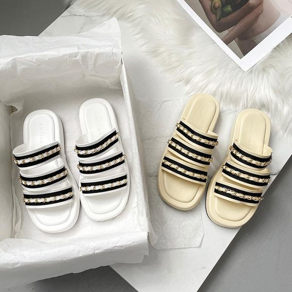 slippers dxfan mixed colors gold chain brand design chunky platform sandals women med heel summer beach slides shoes, Black
slippers dxfan mixed colors gold chain brand design chunky platform sandals women med heel summer beach slides shoes, Black