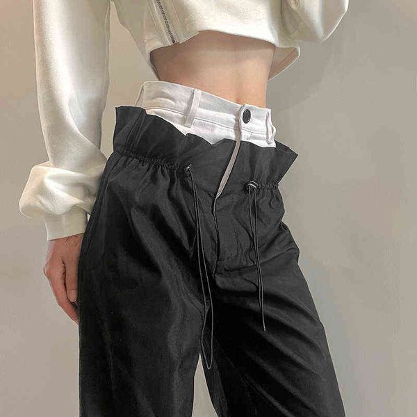kliou street drag cool girl minority design double waist casual pants women's black loose straight, Blue
kliou street drag cool girl minority design double waist casual pants women's black loose straight, Blue