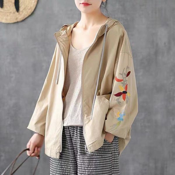 spring autumn korea fashions long sleeve lets loose women's casual embroidered cotton jackets with hoodie plus size d385, Black;brown
spring autumn korea fashions long sleeve lets loose women's casual embroidered cotton jackets with hoodie plus size d385, Black;brown