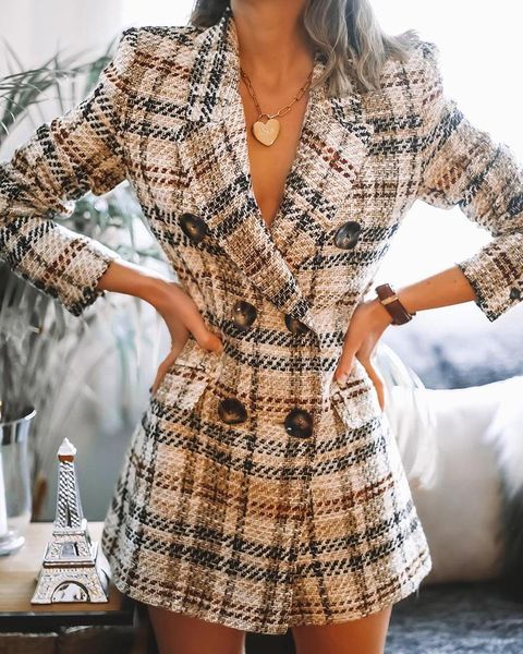 women's wool & blends winter plaid coat for women fashion outerwear european long sleeve double breasted overcoat vintage slim jackets, Black
women's wool & blends winter plaid coat for women fashion outerwear european long sleeve double breasted overcoat vintage slim jackets, Black
