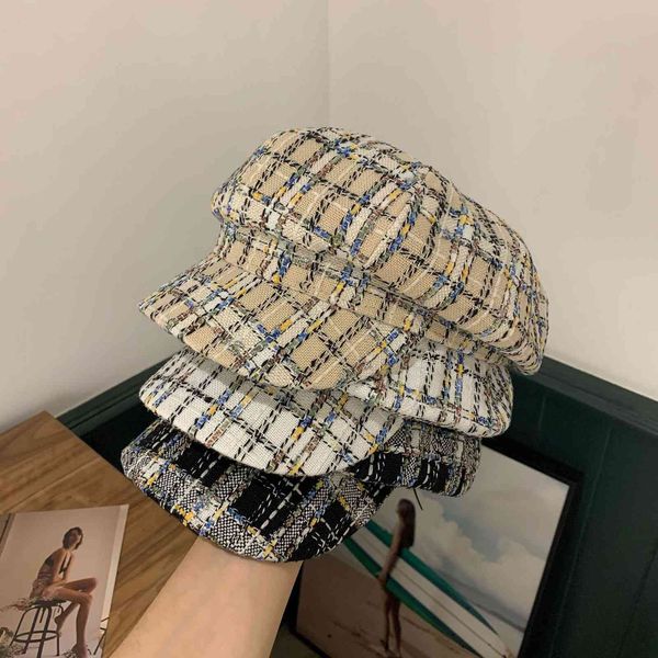 early autumn chiffon check octagonal women's versatile cap british warm newsboy hat, Blue;gray
early autumn chiffon check octagonal women's versatile cap british warm newsboy hat, Blue;gray