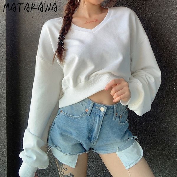 matakawa basic high-waist v-neck long-sleeved sweatshirts women's korean casual loose sweatshirt women short 210513, Black
matakawa basic high-waist v-neck long-sleeved sweatshirts women's korean casual loose sweatshirt women short 210513, Black
