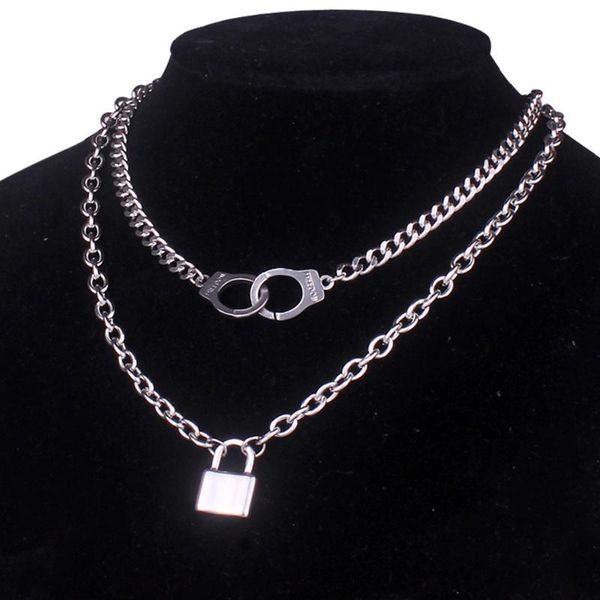 pendant necklaces 2021 punk gothic stainless steel layered handcuff lock for women grunge goth cuba chain padlock necklace men, Silver
pendant necklaces 2021 punk gothic stainless steel layered handcuff lock for women grunge goth cuba chain padlock necklace men, Silver