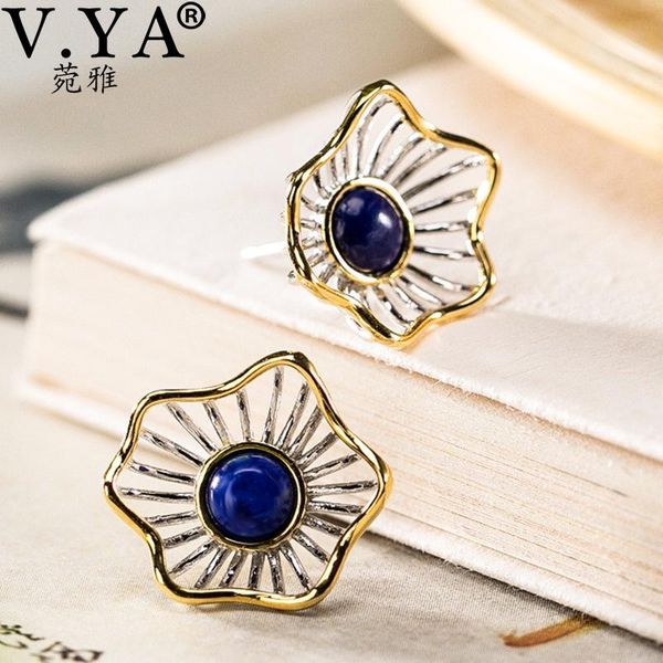 v.ya s925 sterling silver gold-plated natural lapis lazuli earrings simple small hollow flower for women men jewelry stud, Golden;silver
v.ya s925 sterling silver gold-plated natural lapis lazuli earrings simple small hollow flower for women men jewelry stud, Golden;silver