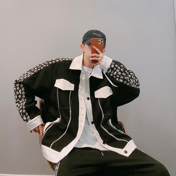 men's jackets fashion black khaki loose jacket long sleeve mixed color patchwork outwear k5, Black;brown
men's jackets fashion black khaki loose jacket long sleeve mixed color patchwork outwear k5, Black;brown