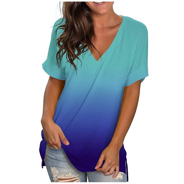 women's t-shirt year summer ladies fashion polyester v-neck pullover j gradient color comfortable casual 02*, White
women's t-shirt year summer ladies fashion polyester v-neck pullover j gradient color comfortable casual 02*, White