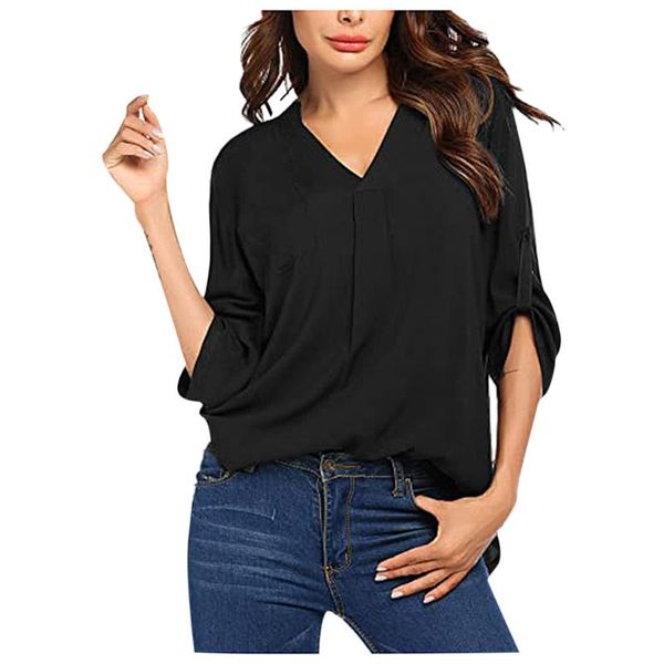 fashion chiffon solid blouse shirt loose office v-neck tee casual autumn ladies female women 3/4 sleeve blusas pullover women's blouse, White
fashion chiffon solid blouse shirt loose office v-neck tee casual autumn ladies female women 3/4 sleeve blusas pullover women's blouse, White