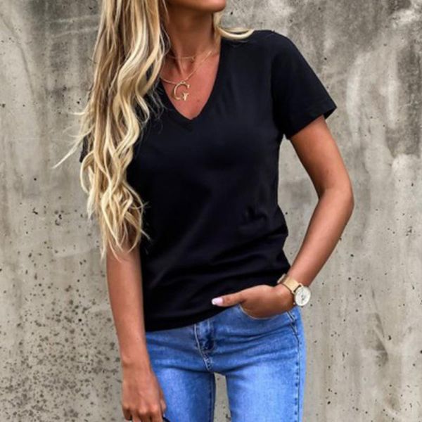 women's t-shirt 2021 women casual summer short sleeve ladies tee shirts solid v neck tshirt female blusas camiseta mujer q30, White
women's t-shirt 2021 women casual summer short sleeve ladies tee shirts solid v neck tshirt female blusas camiseta mujer q30, White