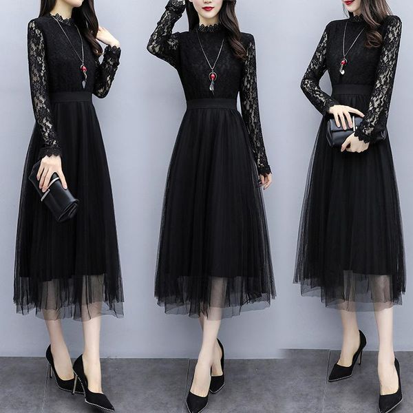 casual dresses autumn lace elegant dress splicing mesh temperament fashion club sukienki na wesele damskie womens clothing, Black;gray
casual dresses autumn lace elegant dress splicing mesh temperament fashion club sukienki na wesele damskie womens clothing, Black;gray