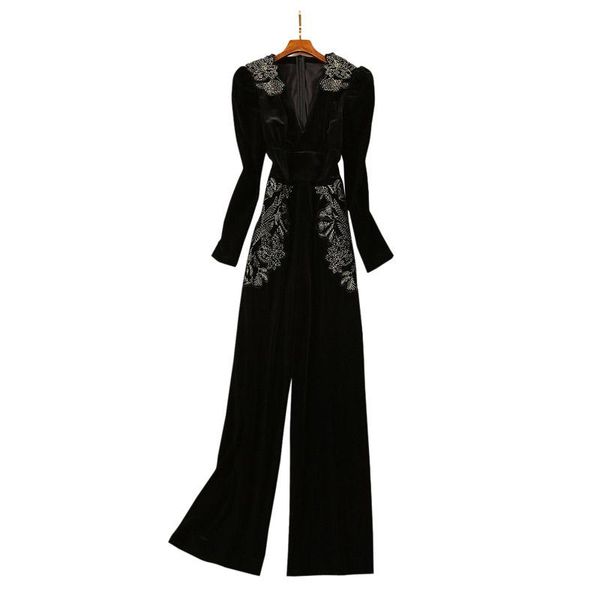 golden flower embroidery black velvet jumpsuits deep v neck long sleeves full length pants one piece jumpsuit overall women's & rompers, Black;white
golden flower embroidery black velvet jumpsuits deep v neck long sleeves full length pants one piece jumpsuit overall women's & rompers, Black;white
